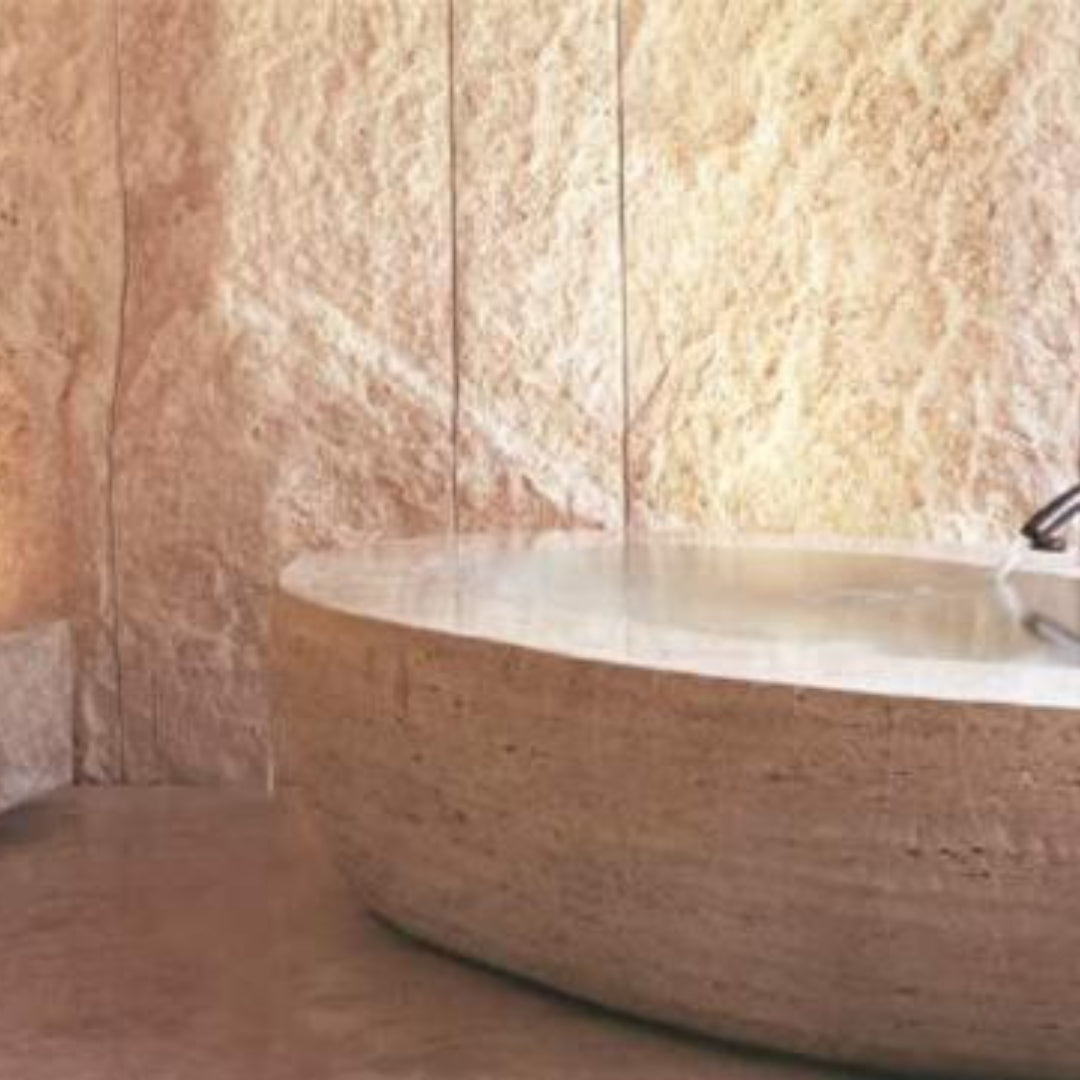 OASIS Travertine Honed/Filled Long-Oval Bathtub