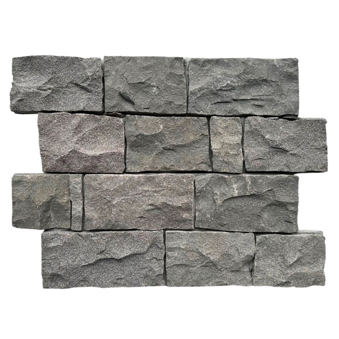 EROSION GREY Basalt Split-face irregular rectangles, glued on cement board, interlocking Ledger Wall Veneer