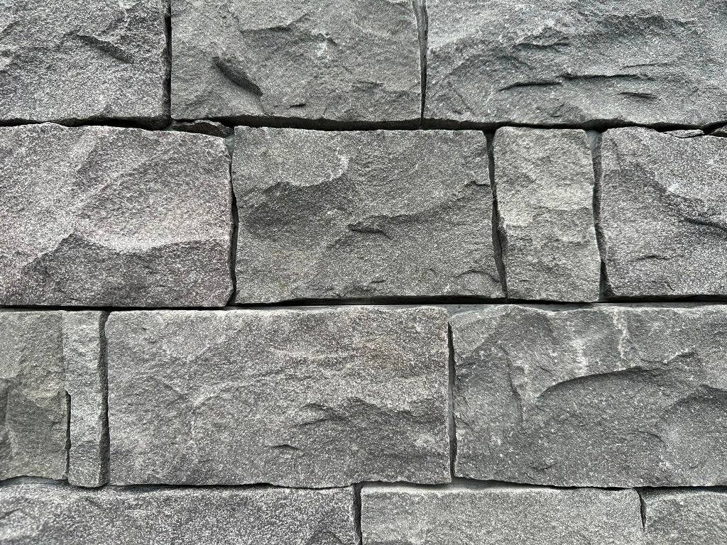 EROSION GREY Basalt Split-face irregular rectangles, glued on cement board, interlocking Wall Veneer