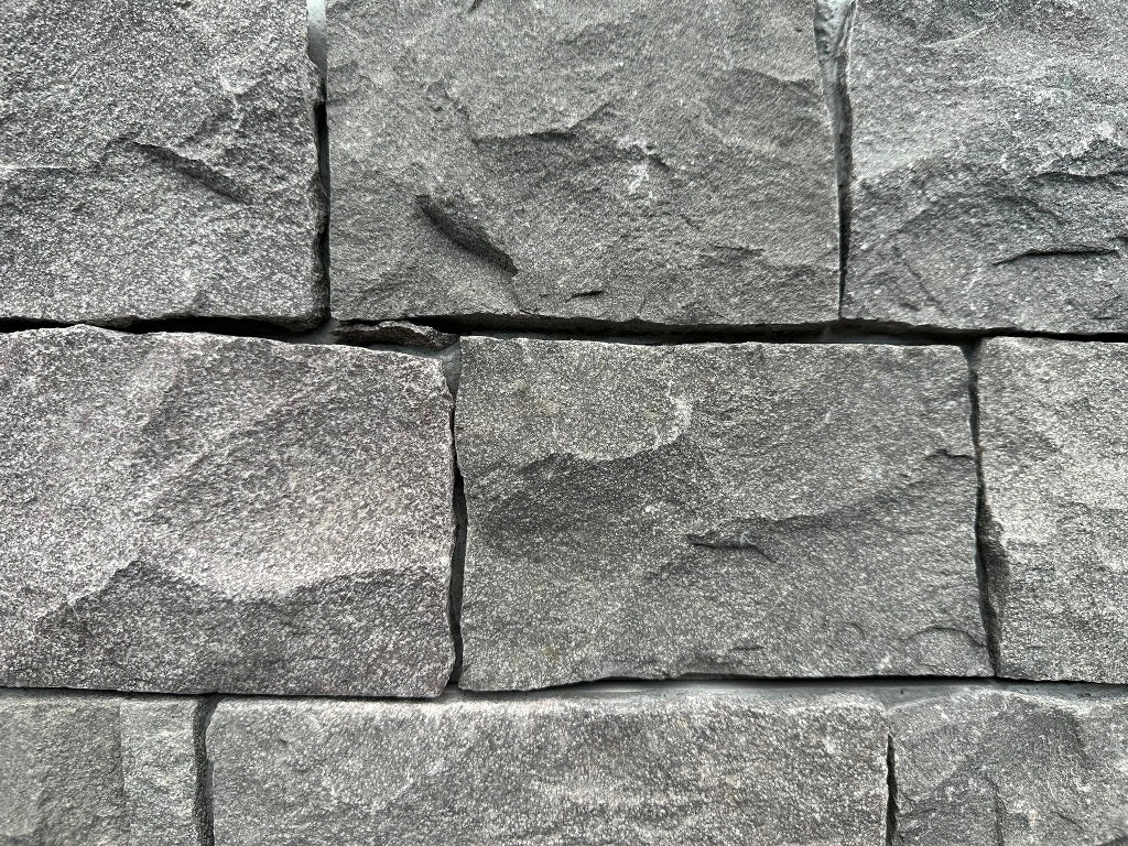 EROSION GREY Basalt Split-face irregular rectangles, glued on cement board, interlocking Wall Veneer