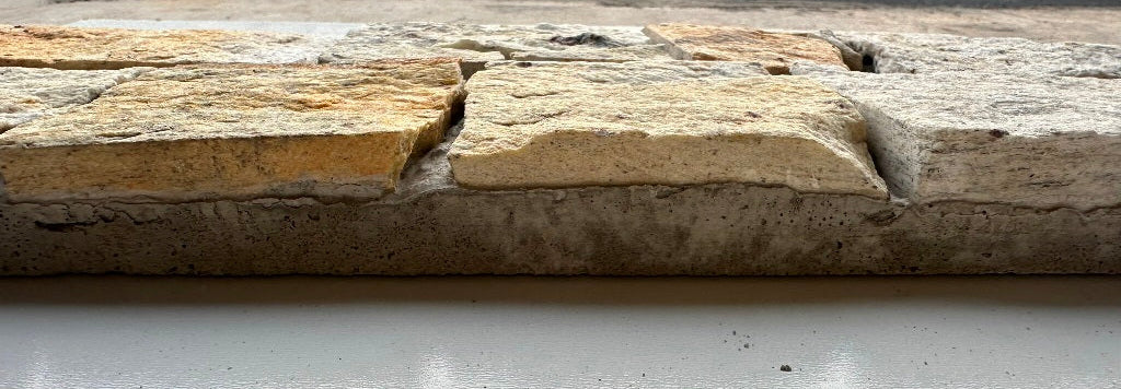 EROSION YELLOW Granite Split-face irregular rectangles, glued on cement board, interlocking Wall Veneer