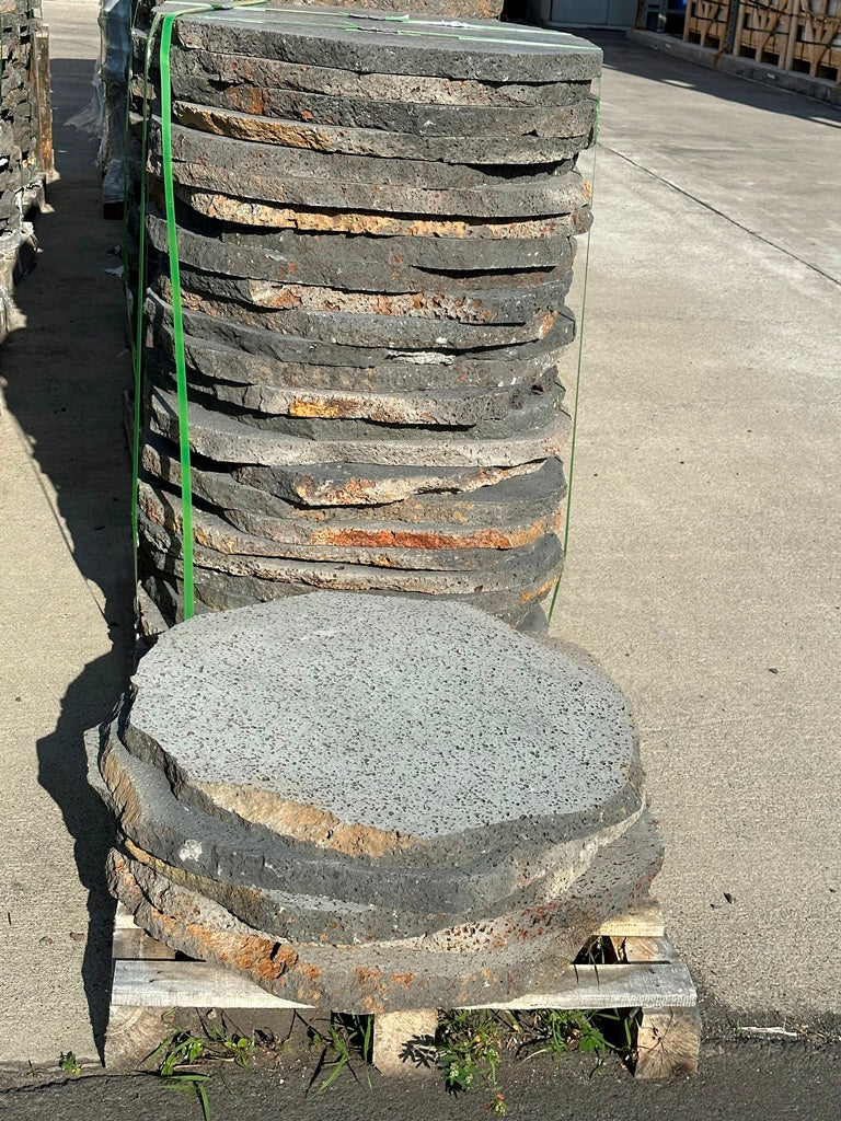PUKA LAVA GREY - ROUND RANDOM, Basalt Brushed - 24" diameter & up x 1.5" thick Paver