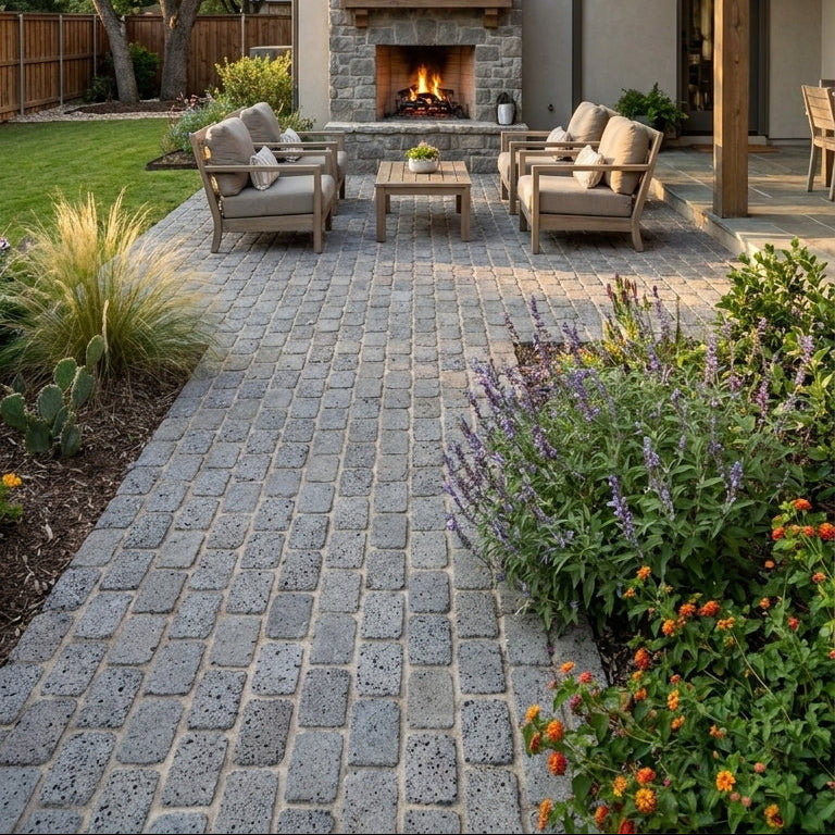 PUKA LAVA GREY - COBBLES TUMBLED, Basalt Saw Cut - Paver