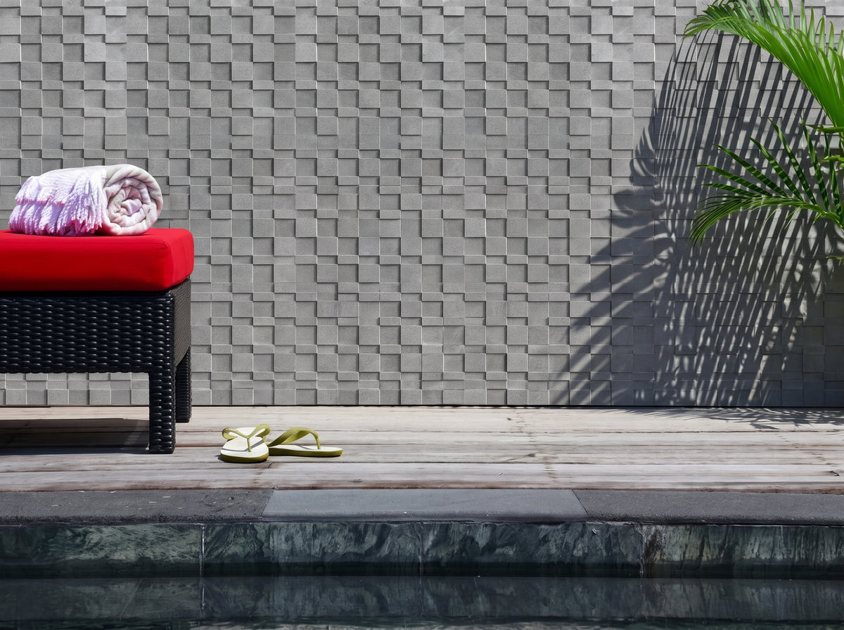 SOLID LAVA GREY 3D Mini Basketweave Honed Cladding - Vulcano