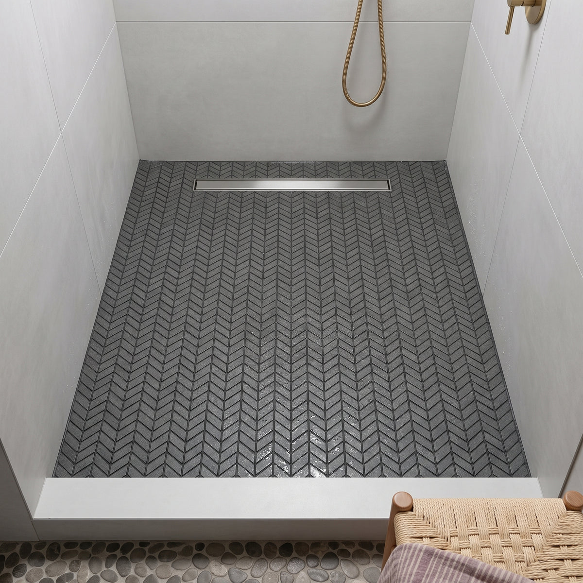 SOLID LAVA GREY Chevron Honed Mosaic - Vulcano