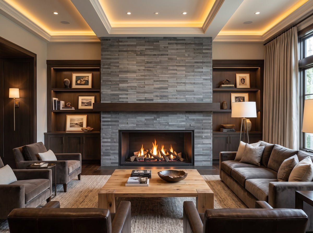 SOLID LAVA GREY Strip Brushed & Flamed/Brushed Mix Ledger Wall Veneer
