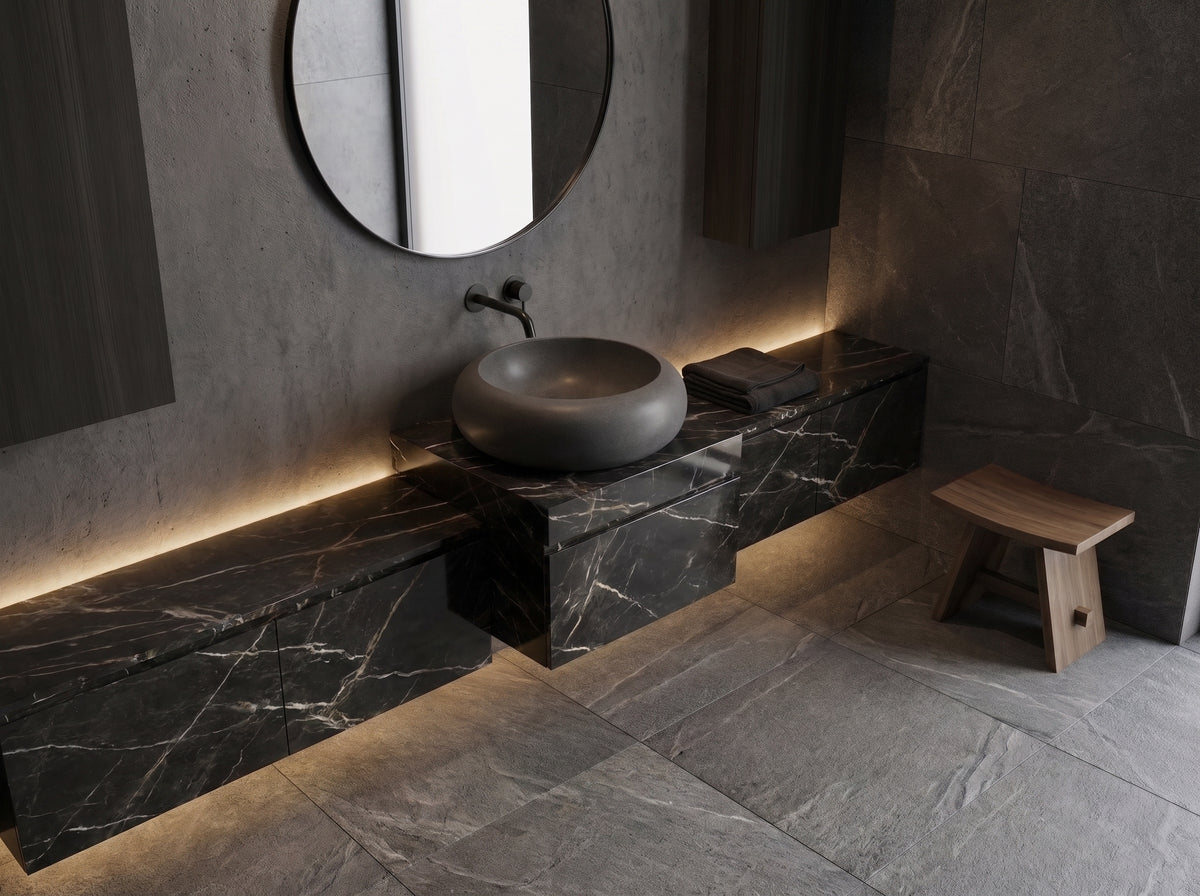 SOLID LAVA GREY Basalt Honed-Filled Cilindrical Fat & Basin Sink