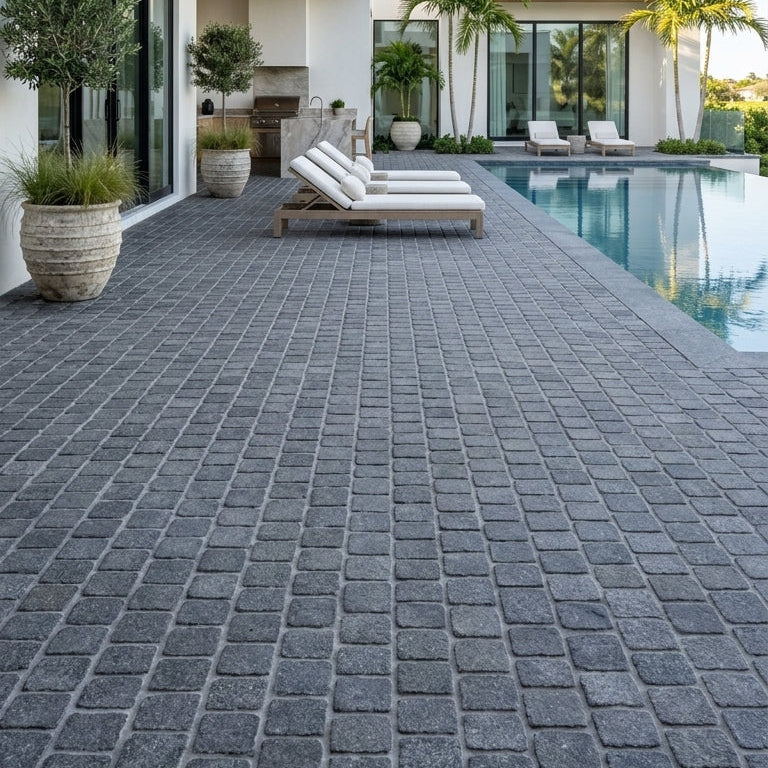 BLACK PEARL - COBBLES TUMBLED, Basalt Flamed - Paver