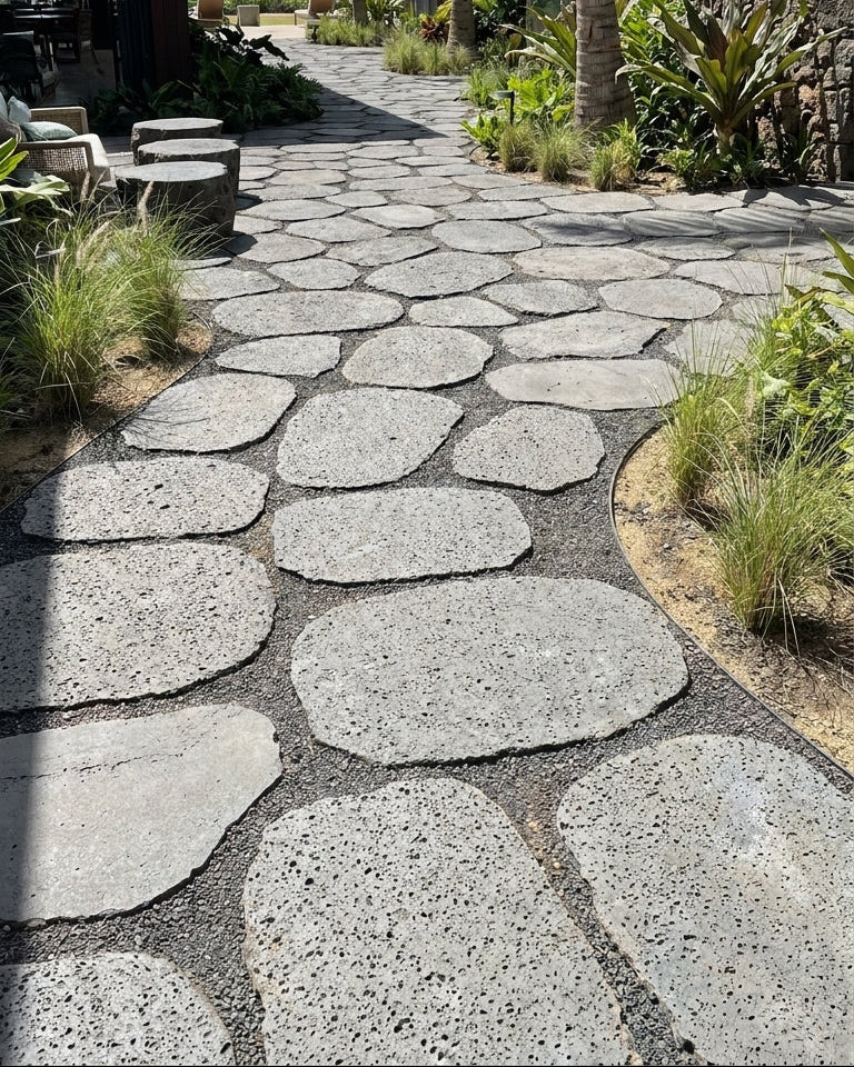 PUKA LAVA GREY - SUEDE OVAL RANDOM EDGE, Basalt SUEDE - 24" x 16" x 1 1/2" Paver (2.66 SF/PC)