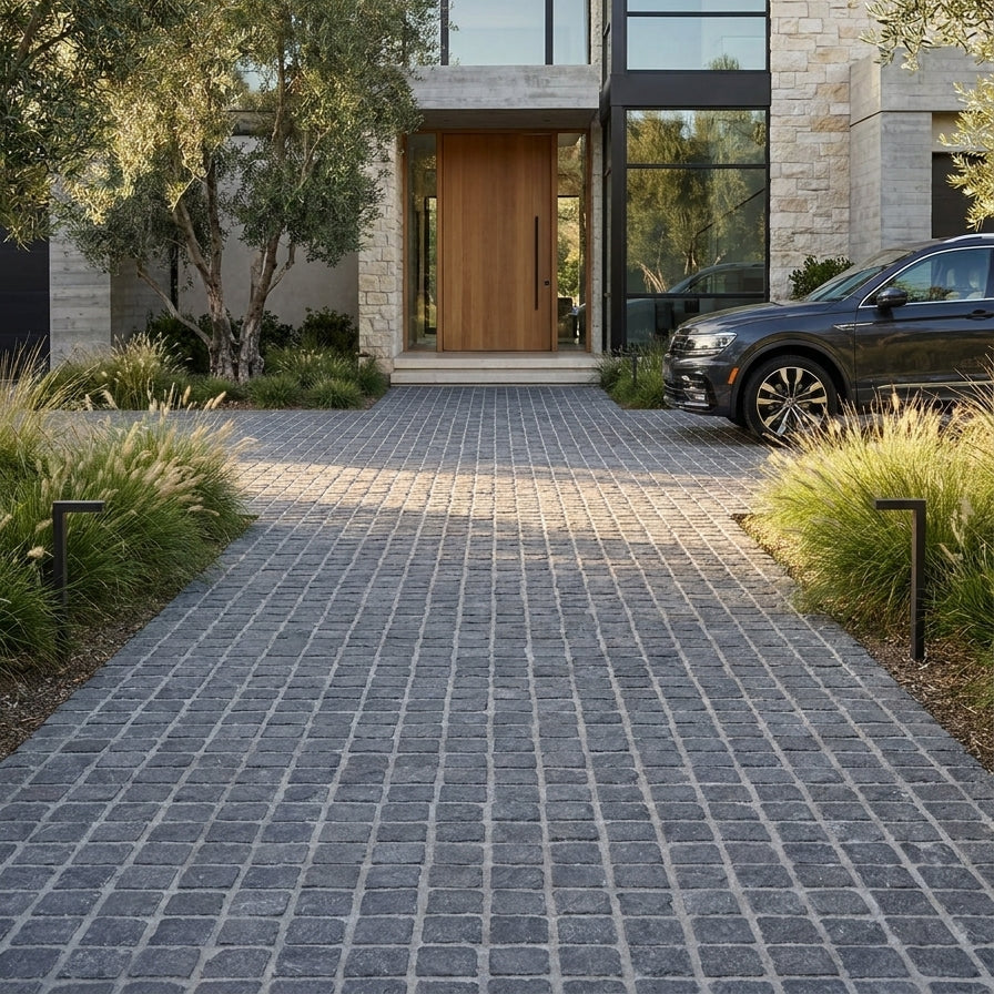 SOLID LAVA GREY - COBBLES SPLIT, Basalt Flamed & Brushed - Paver