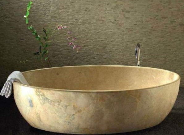 OASIS Travertine Honed/Filled Long-Oval Bathtub