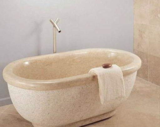 SEABREEZE Travertine Honed/Filled interior & rough picked exterior Oval Bathtub