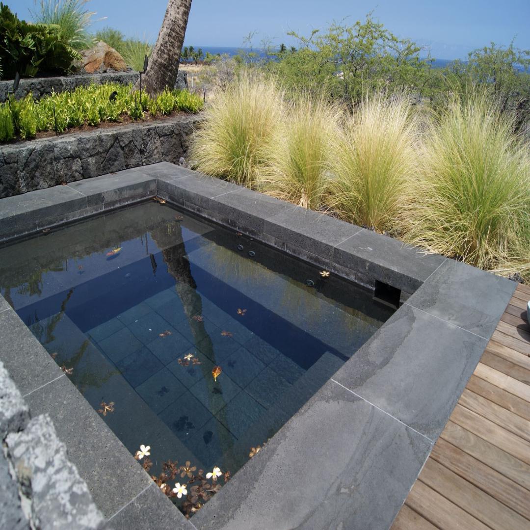 Gray Pool Coping Rectangular Pool PUKA LAVA GREY Brushed Pool Coping - Hawaii Stone
